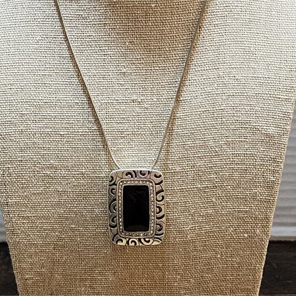 BRIGHTON RHYTHMS Black & Gold Crystal Rectangle Reversible NECKLACE - Picture 3 of 8